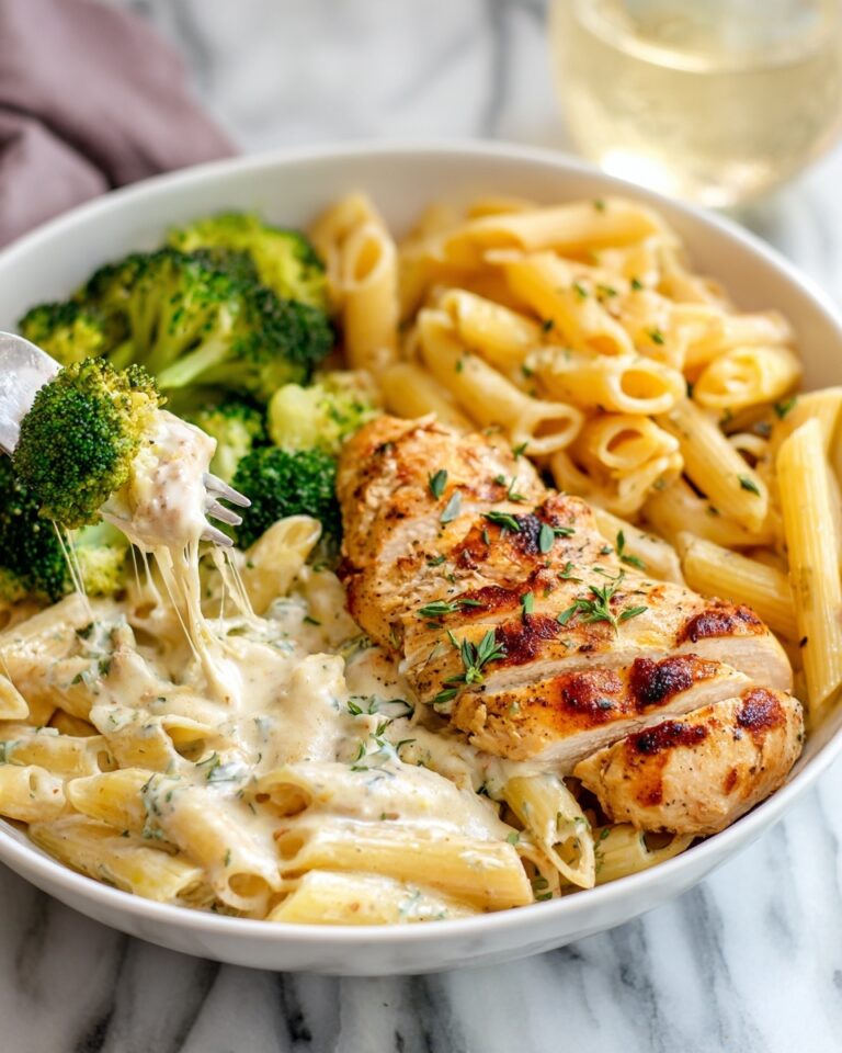 Tuscan Chicken with Creamy Broccoli Alfredo Penne Recipe