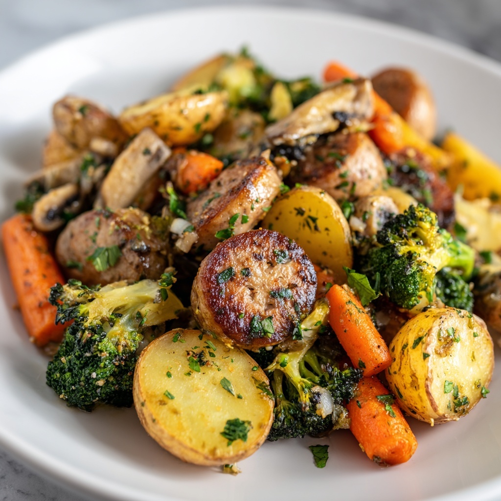 One Pan Baked Italian Sausage and Veggies Recipe - Recipe Image