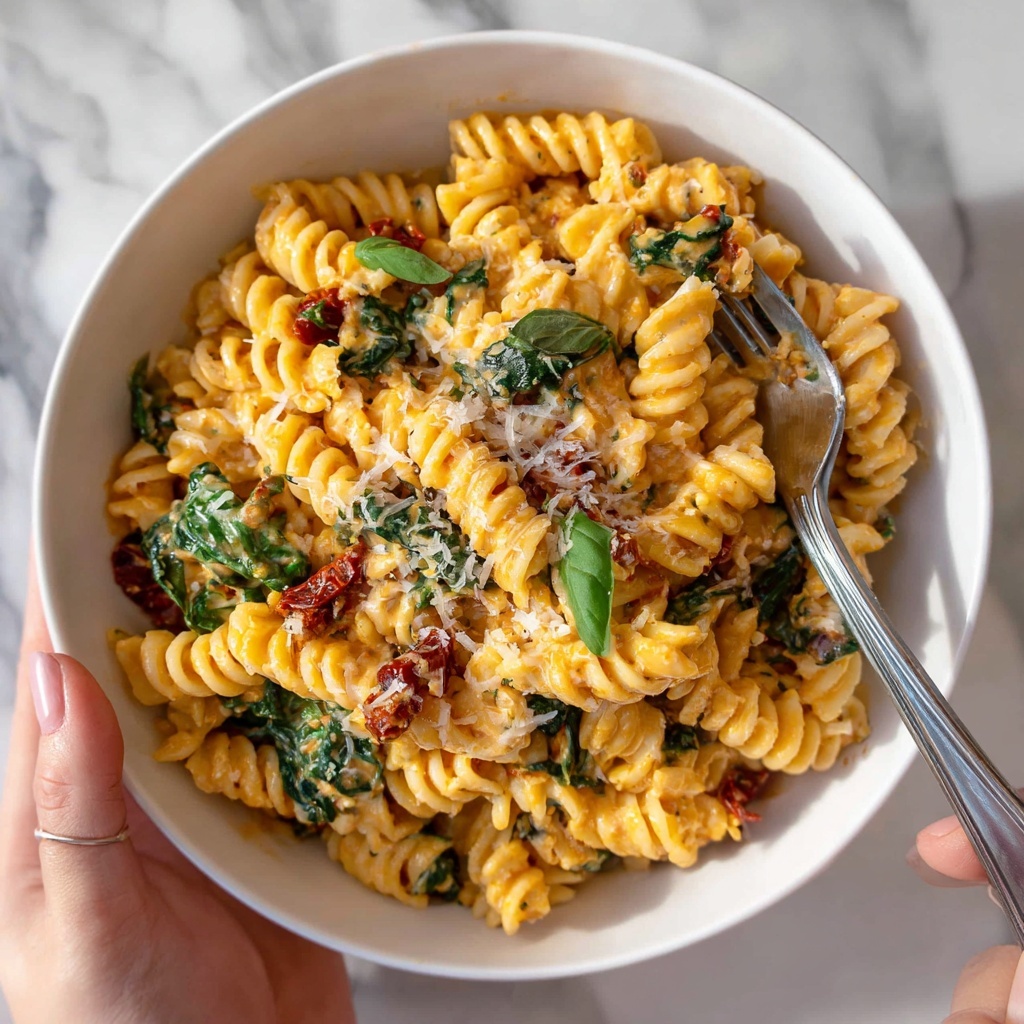 Penne Pasta with Spinach and Roasted Red Pepper Cream Sauce Recipe - Recipe Image