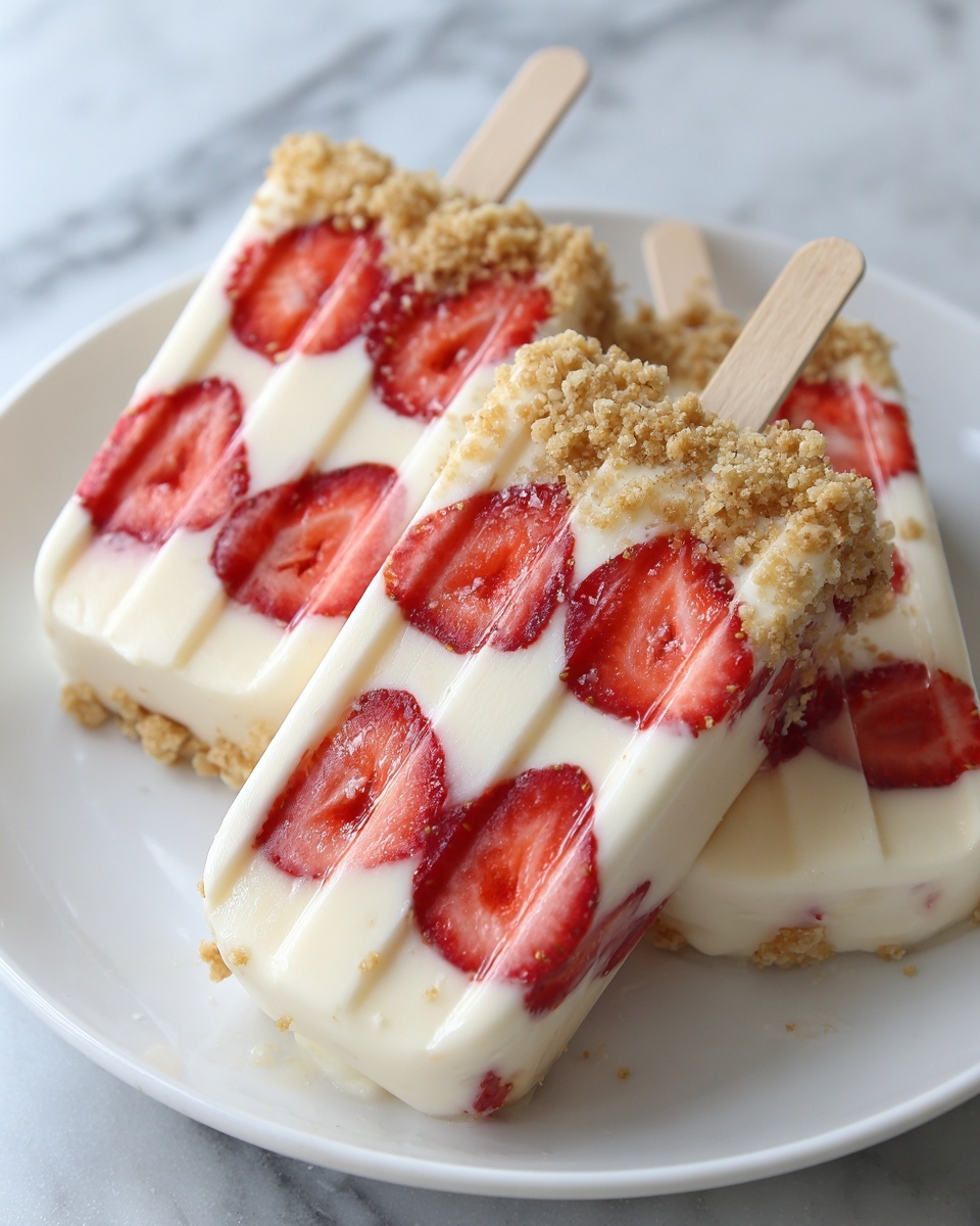 Strawberry Swirl Cheesecake Ice Pops Recipe - Recipe Image