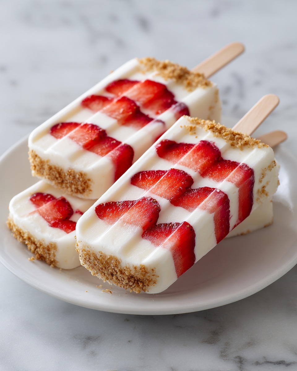 Strawberry Swirl Cheesecake Ice Pops Recipe - Recipe Image