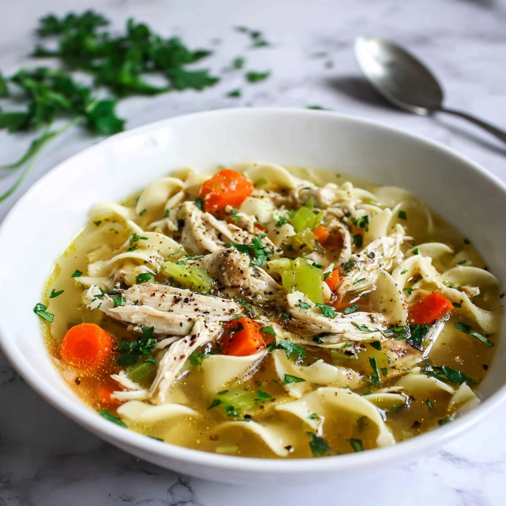 Creamy Chicken Noodle Soup with Fresh Vegetables and Herbs Recipe - Recipe Image