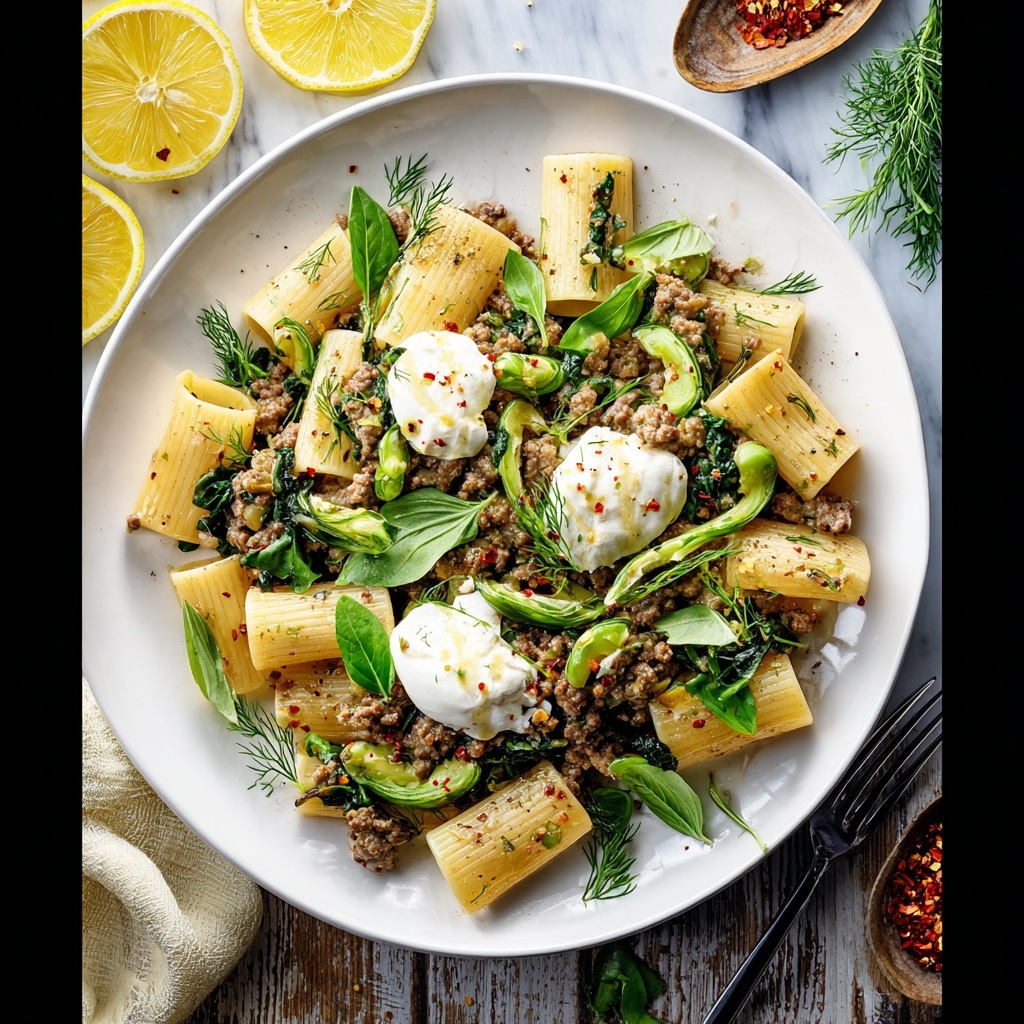 One-Pot Lemony Pasta with Sausage, Broccoli Rabe, and Burrata Recipe - Recipe Image