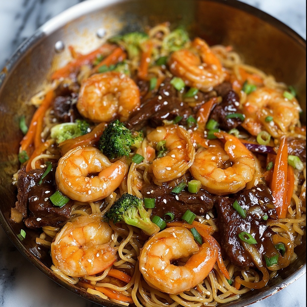 Shrimp Teriyaki Steak Noodles Recipe - Recipe Image