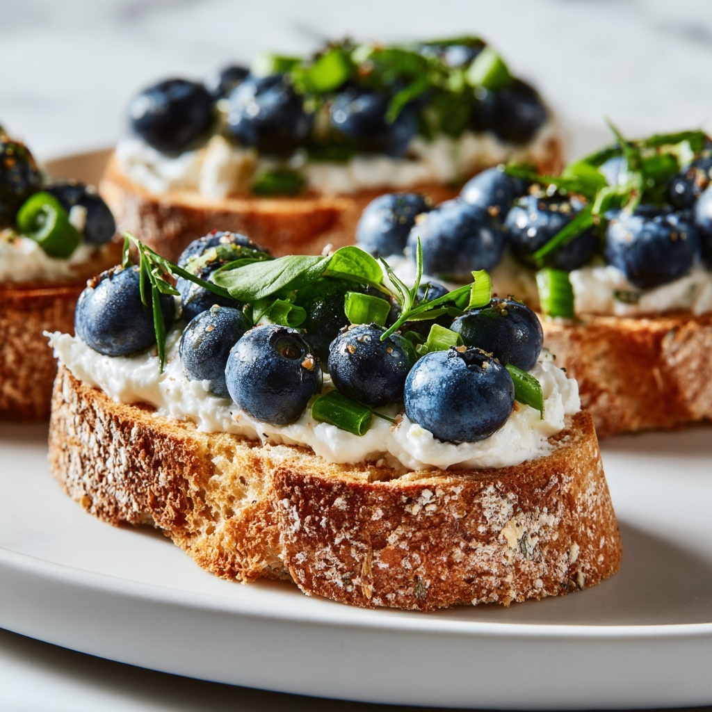 Blueberry Basil Bruschetta with Goat Cheese and Honey Recipe - Recipe Image