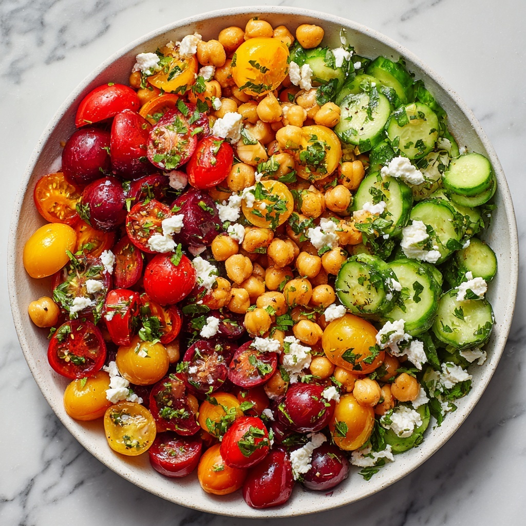 Easy Chickpea Cucumber Salad with Feta and Tomatoes Recipe - Recipe Image