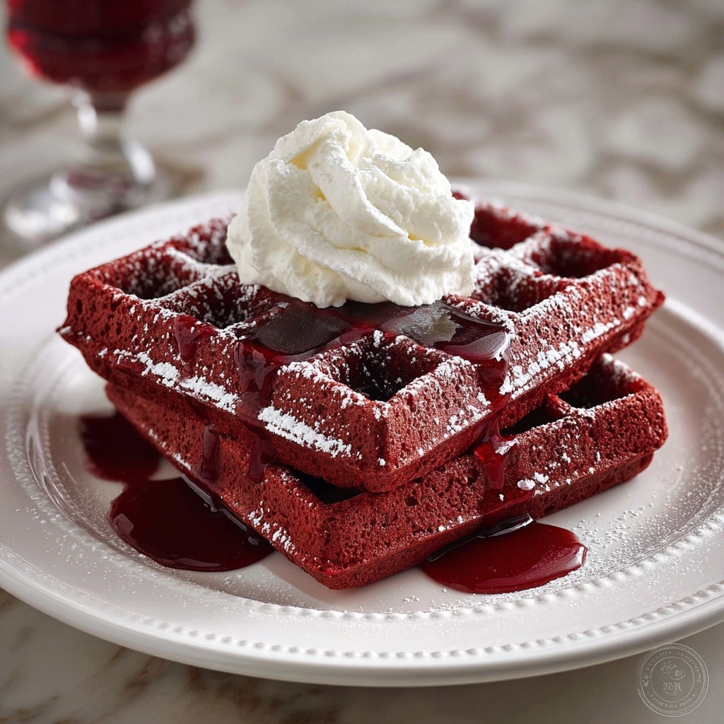 Red Velvet Waffles with Cream Cheese Frosting Recipe - Recipe Image