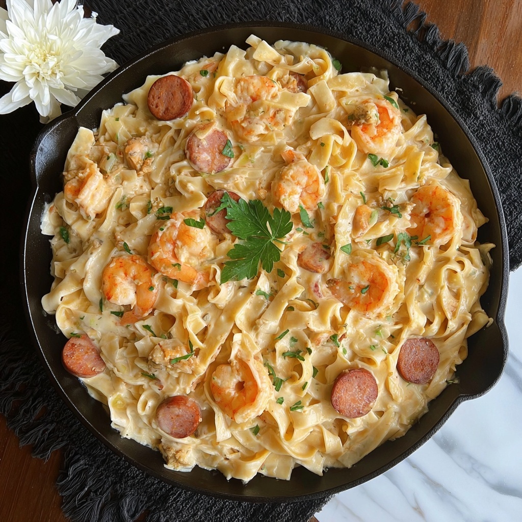 Cajun Shrimp and Sausage Alfredo Pasta Recipe - Recipe Image