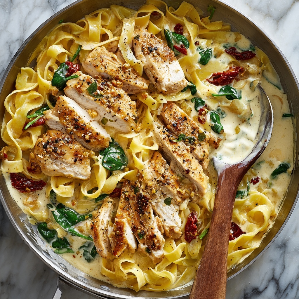 Creamy Chicken Pasta with Spinach and Sun-Dried Tomatoes Recipe - Recipe Image
