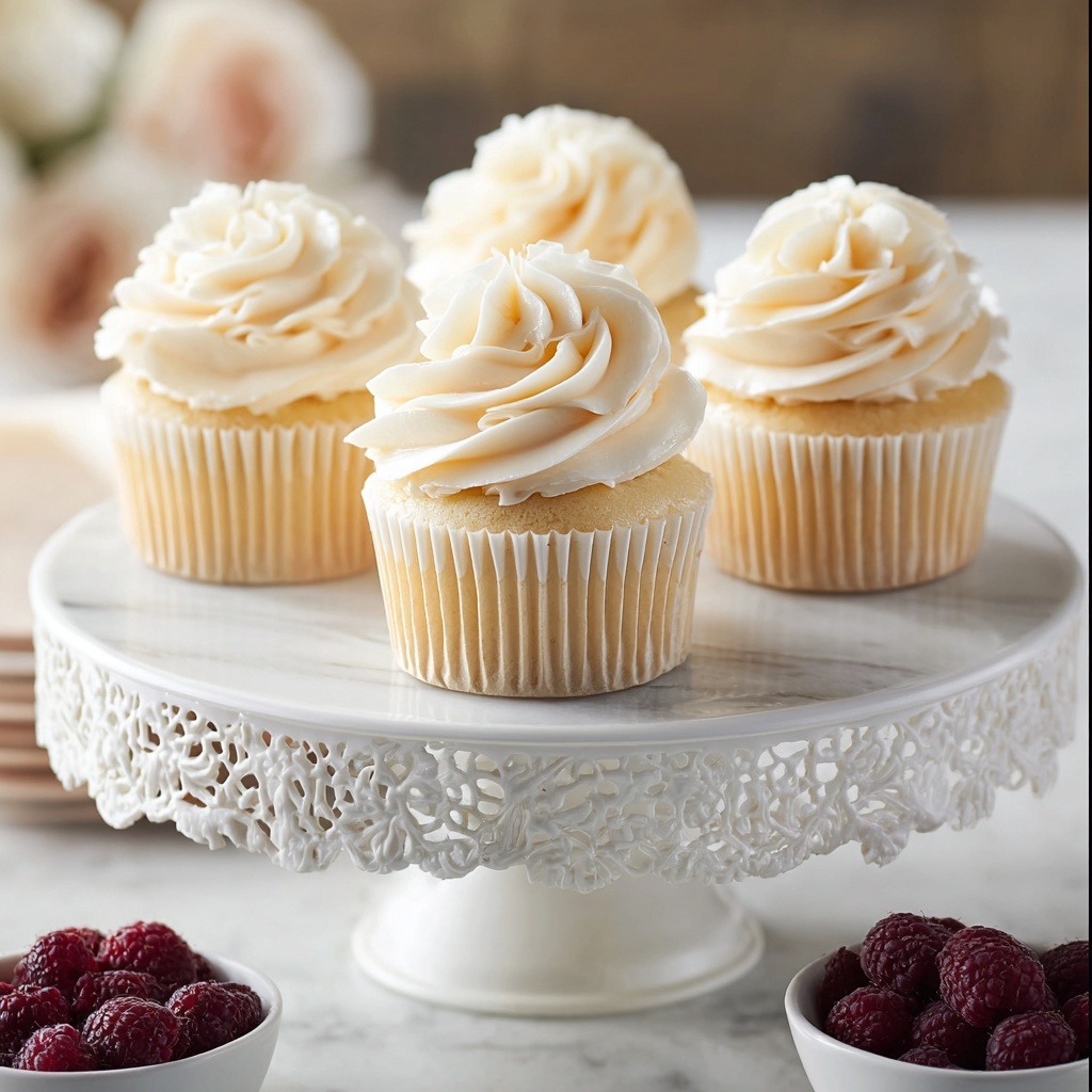 Almond Wedding Cake Cupcakes with Raspberry Filling Recipe - Recipe Image