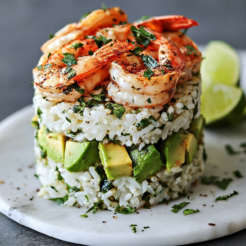 Honey Lime Shrimp & Avocado Rice Stack Recipe - Recipe Image