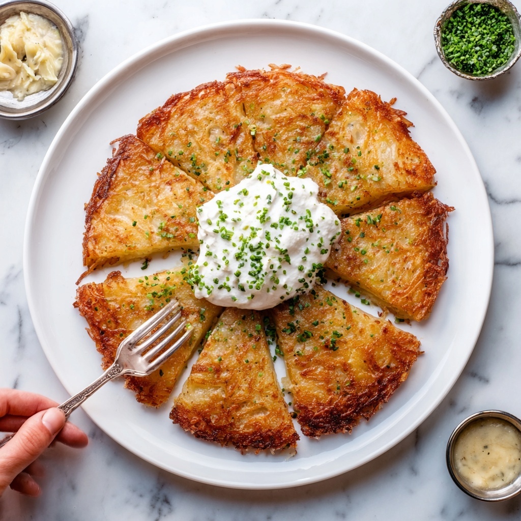 Potato Parsnip Rosti with Caramelized Onion Sour Cream Recipe - Recipe Image