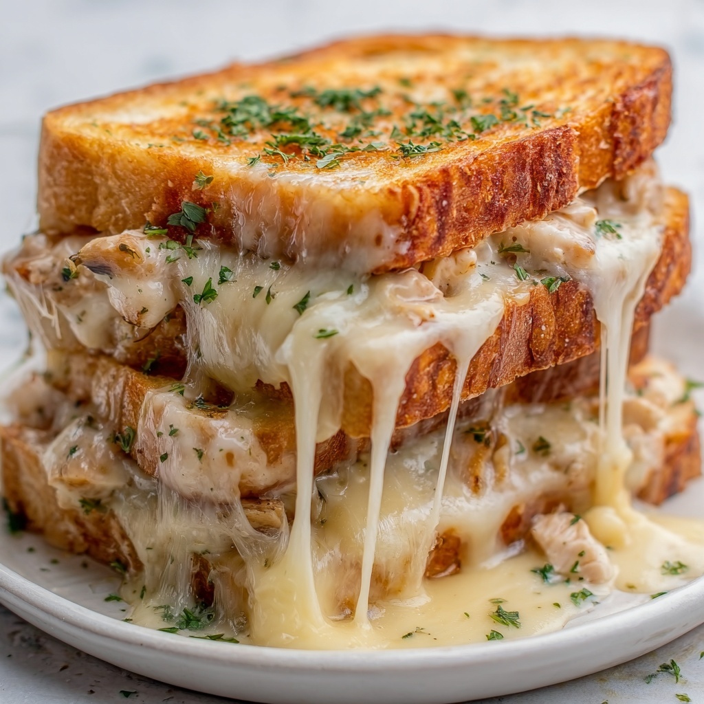 Cheesy Chicken Garlic Bread Sandwich Recipe - Recipe Image