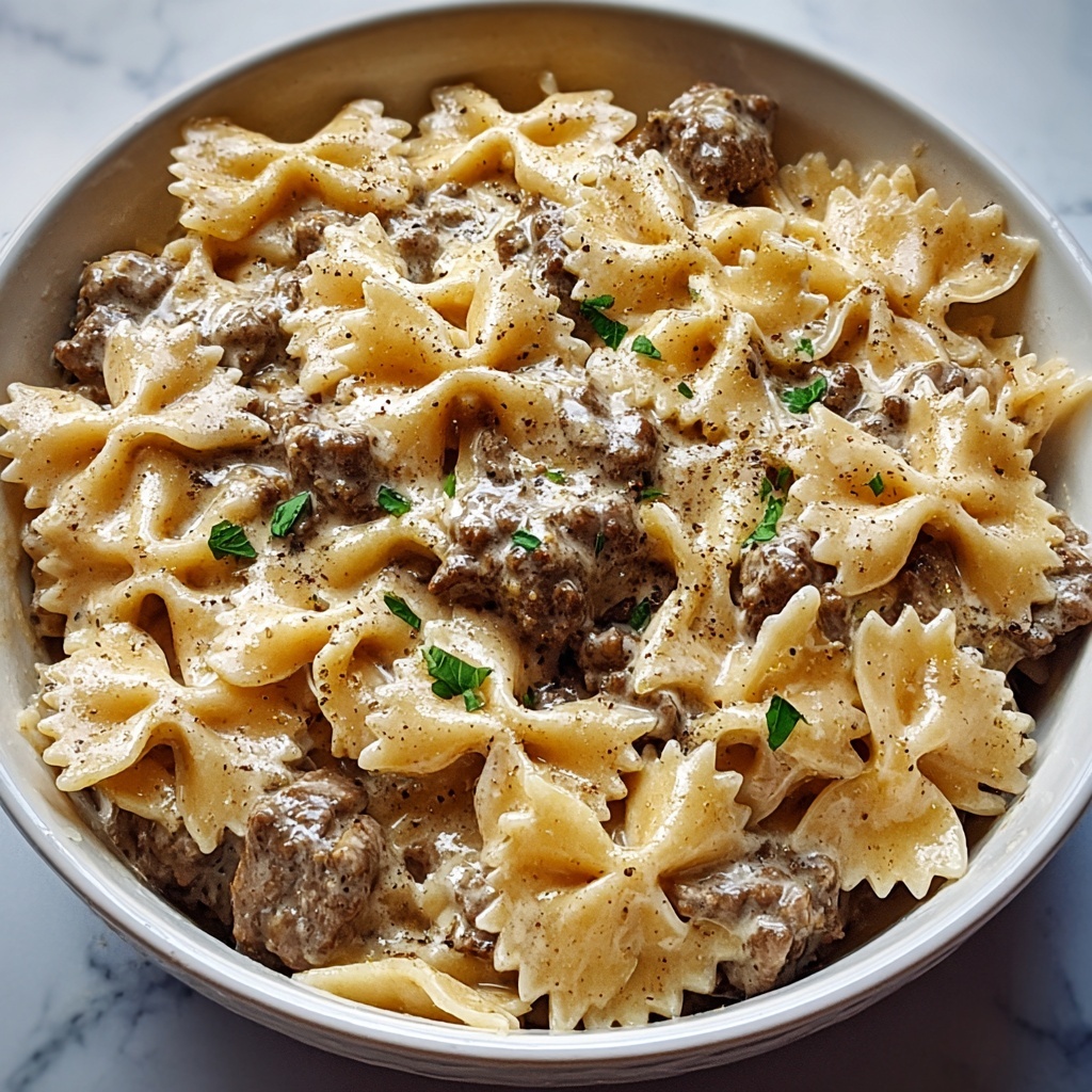 Creamy Beef and Bowtie Pasta Recipe - Recipe Image