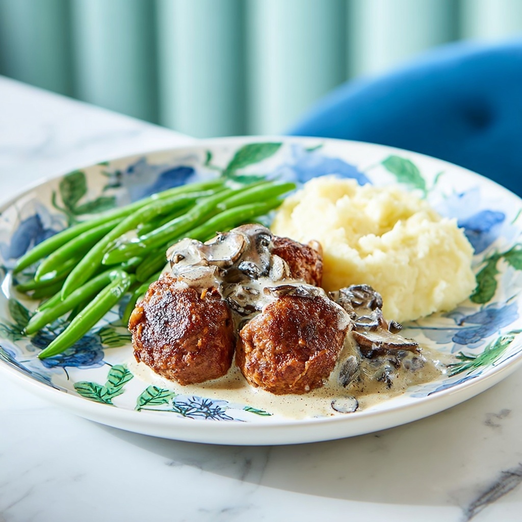 Mashed Potatoes with Meatball Mushroom Stew Recipe - Recipe Image