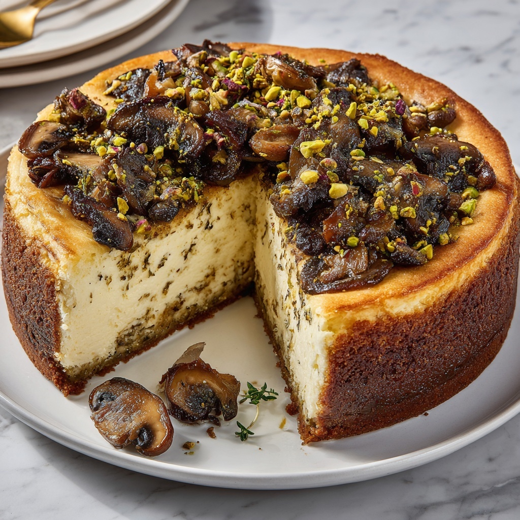 Pistachio and Mushroom Cheesecake with Feta-Parmesan Crust Recipe - Recipe Image