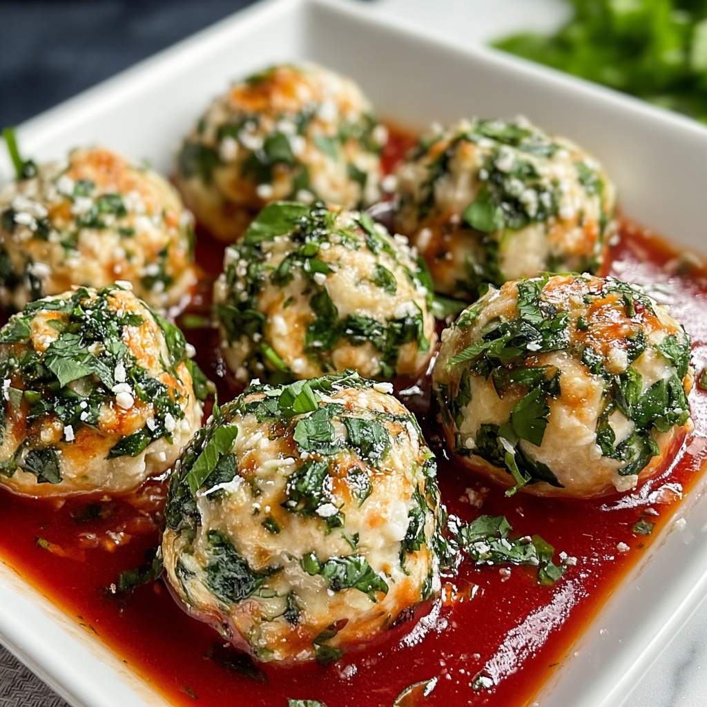 Baked Chicken Ricotta Spinach Meatballs in Marinara Sauce Recipe - Recipe Image
