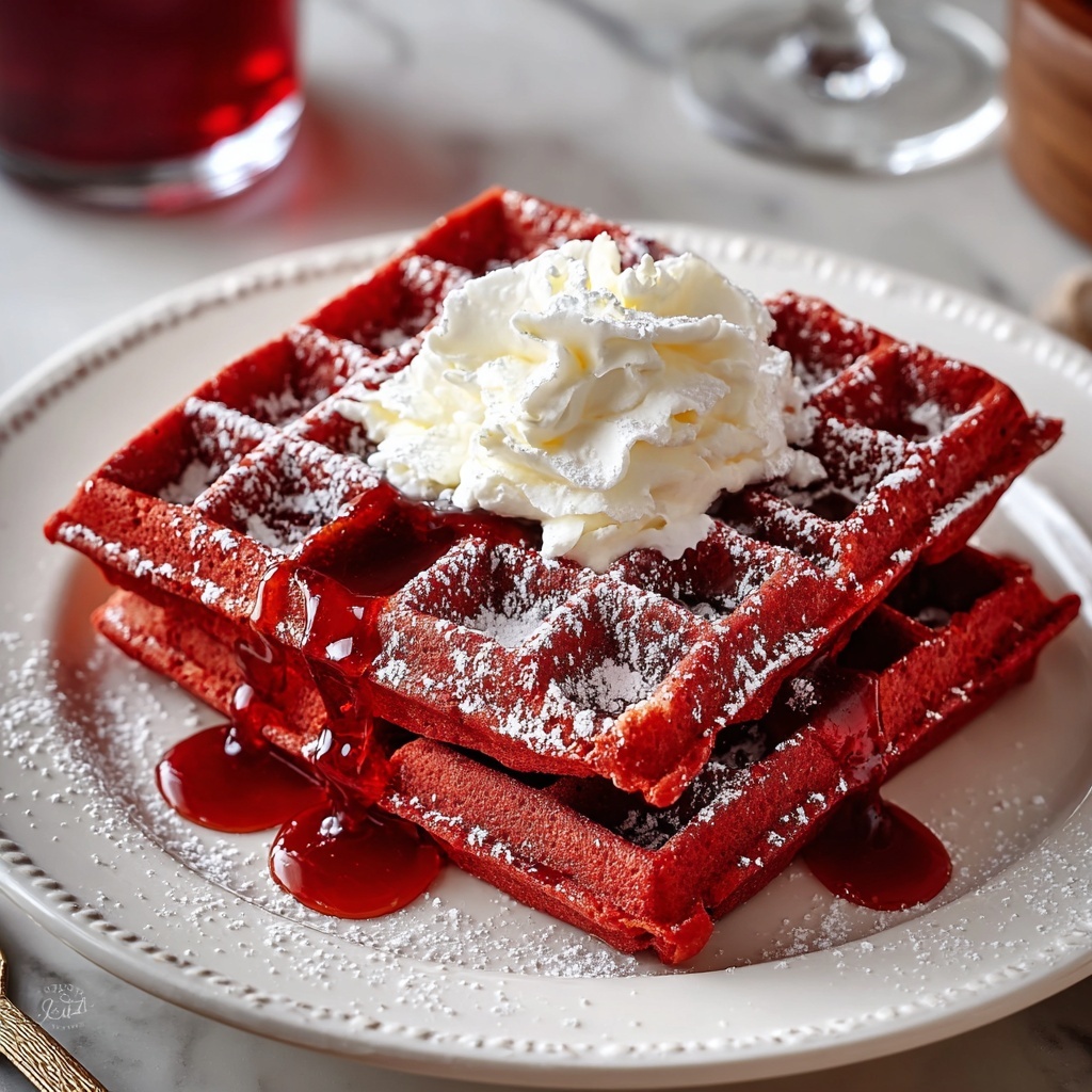 Red Velvet Waffles with Cream Cheese Frosting Recipe - Recipe Image