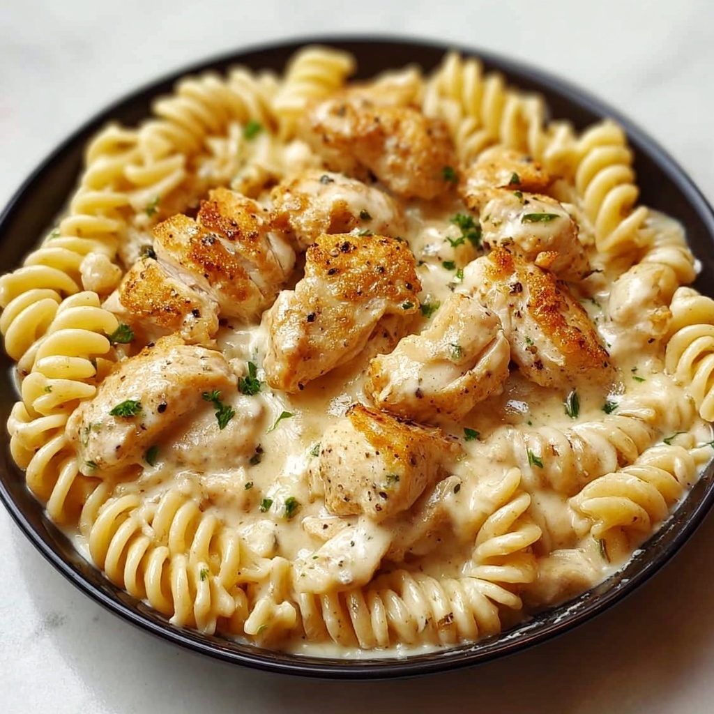 Creamy Garlic Butter Chicken and Rigatoni in Parmesan Sauce Recipe - Recipe Image
