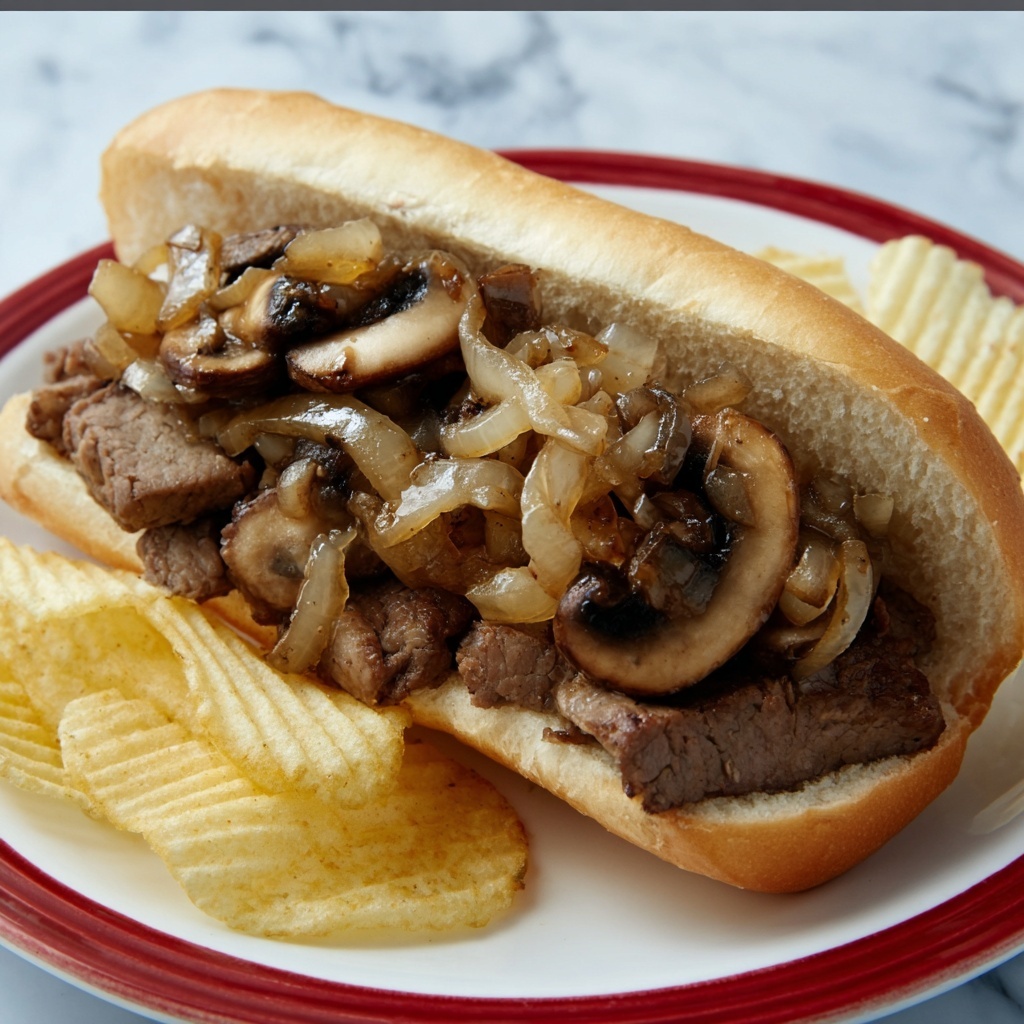 French Onion Steak Sandwich with Grilled Mushrooms Recipe - Recipe Image