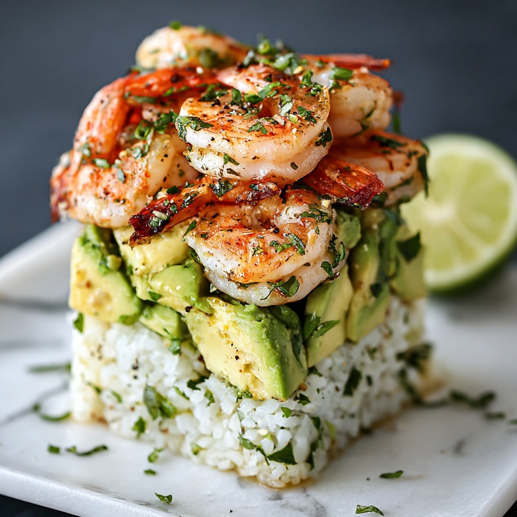 Honey Lime Shrimp & Avocado Rice Stack Recipe - Recipe Image