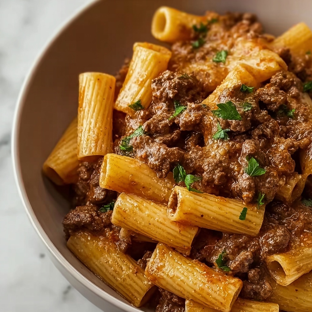 Creamy Garlic Beef Pasta Recipe - Recipe Image