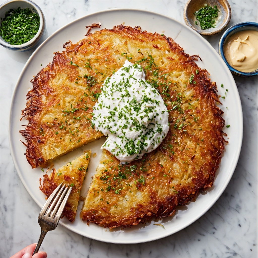 Potato Parsnip Rosti with Caramelized Onion Sour Cream Recipe - Recipe Image