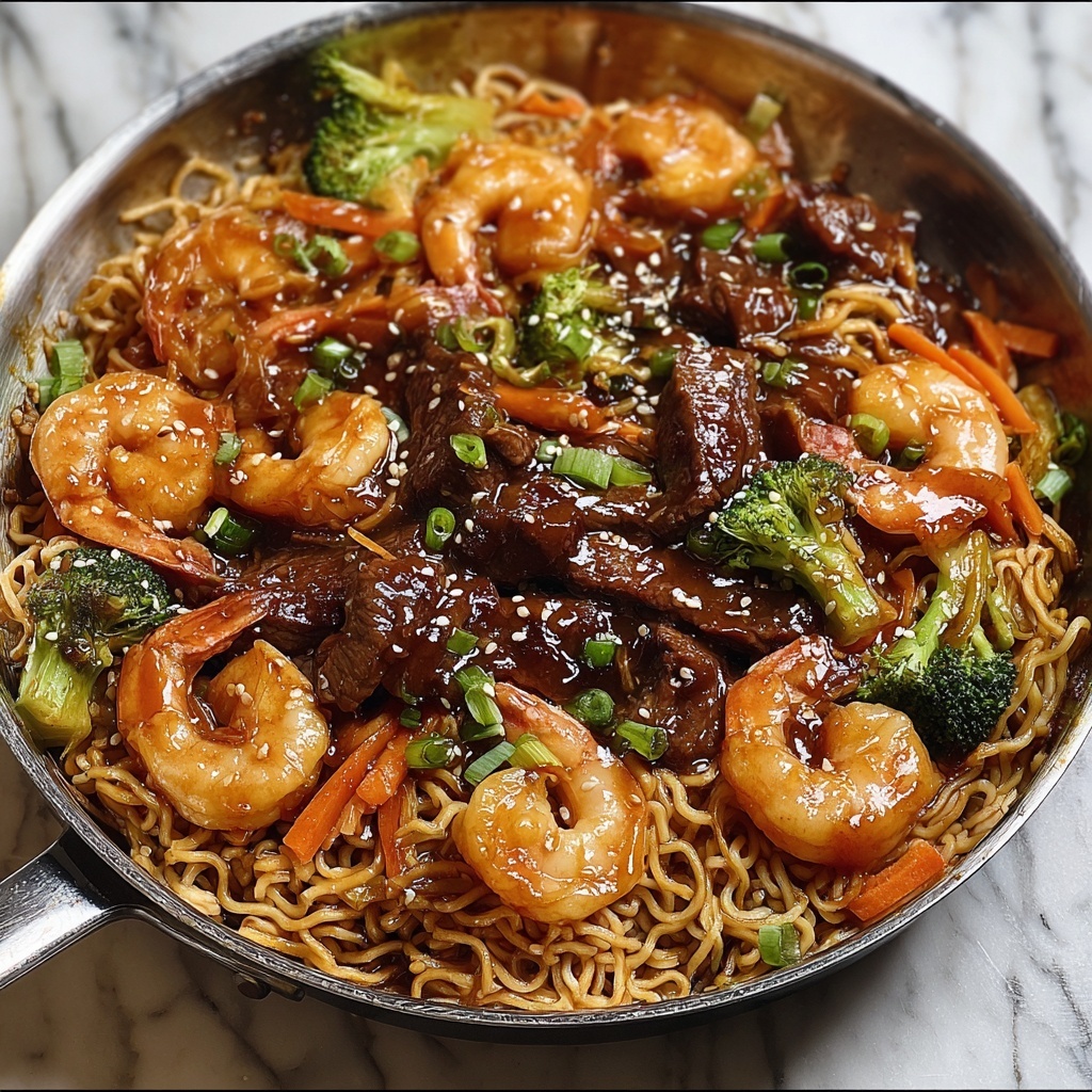 Shrimp Teriyaki Steak Noodles Recipe - Recipe Image