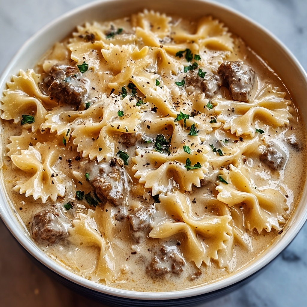 Creamy Beef and Bowtie Pasta Recipe - Recipe Image