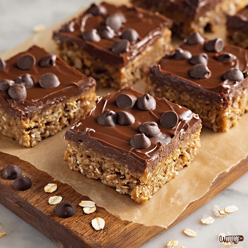 No-Bake Chocolate Oatmeal Cookie Bars Recipe - Recipe Image