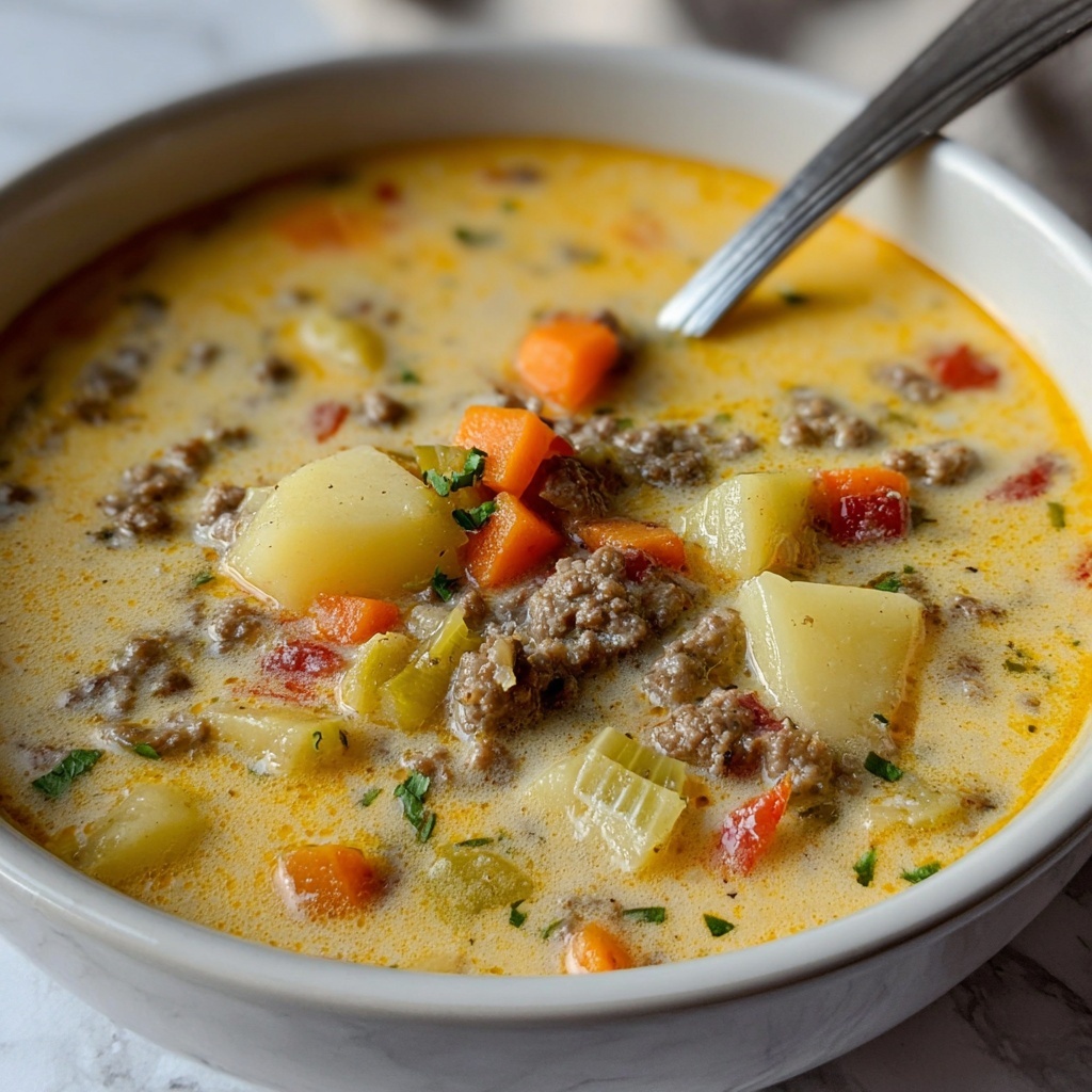 Easy Slow Cooker Cheeseburger Soup Recipe - Recipe Image