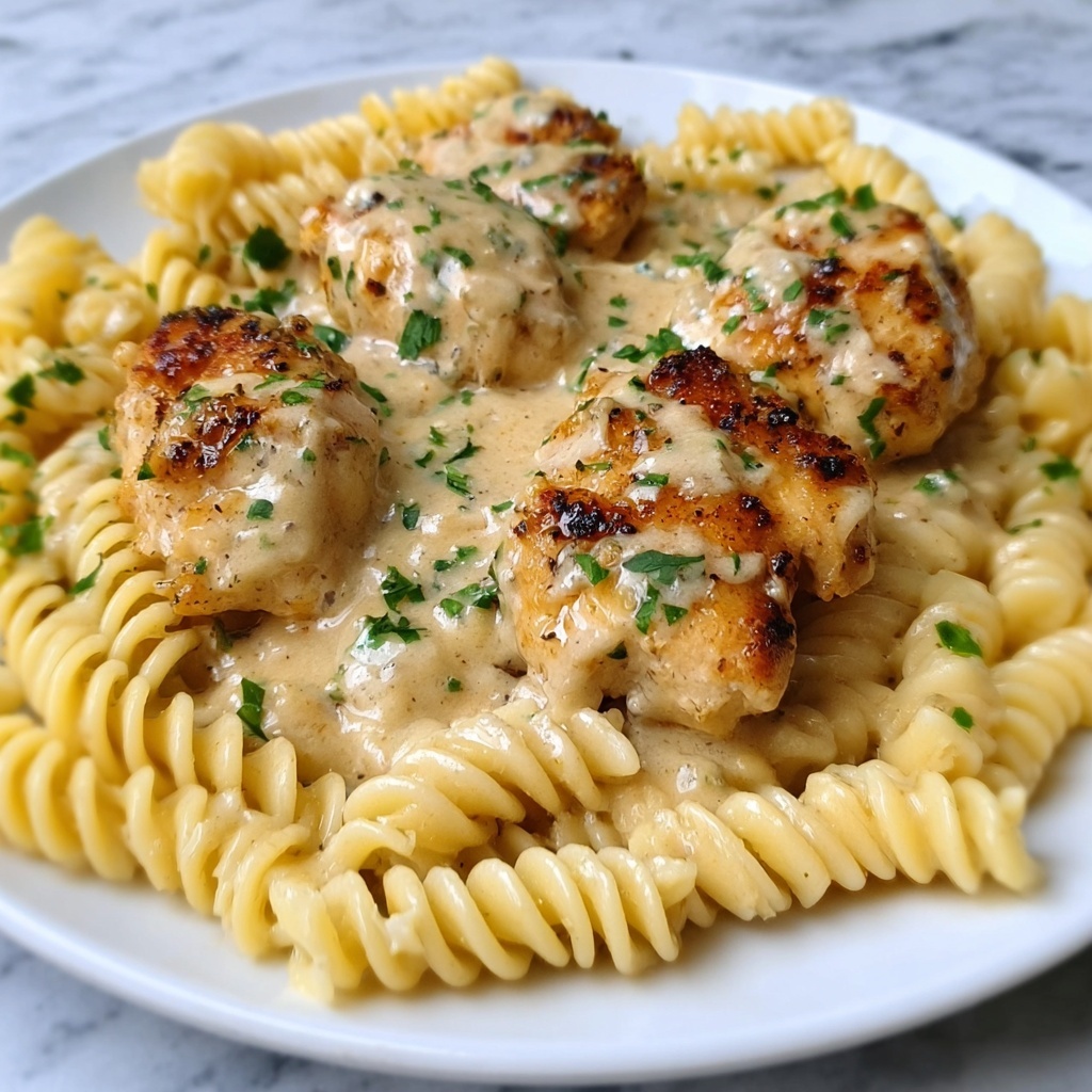 Creamy Garlic Butter Chicken Rotini in Parmesan Sauce Recipe - Recipe Image