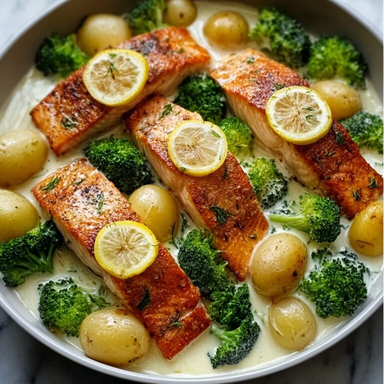 Lemon Butter Salmon with Roasted Potatoes & Broccoli Recipe