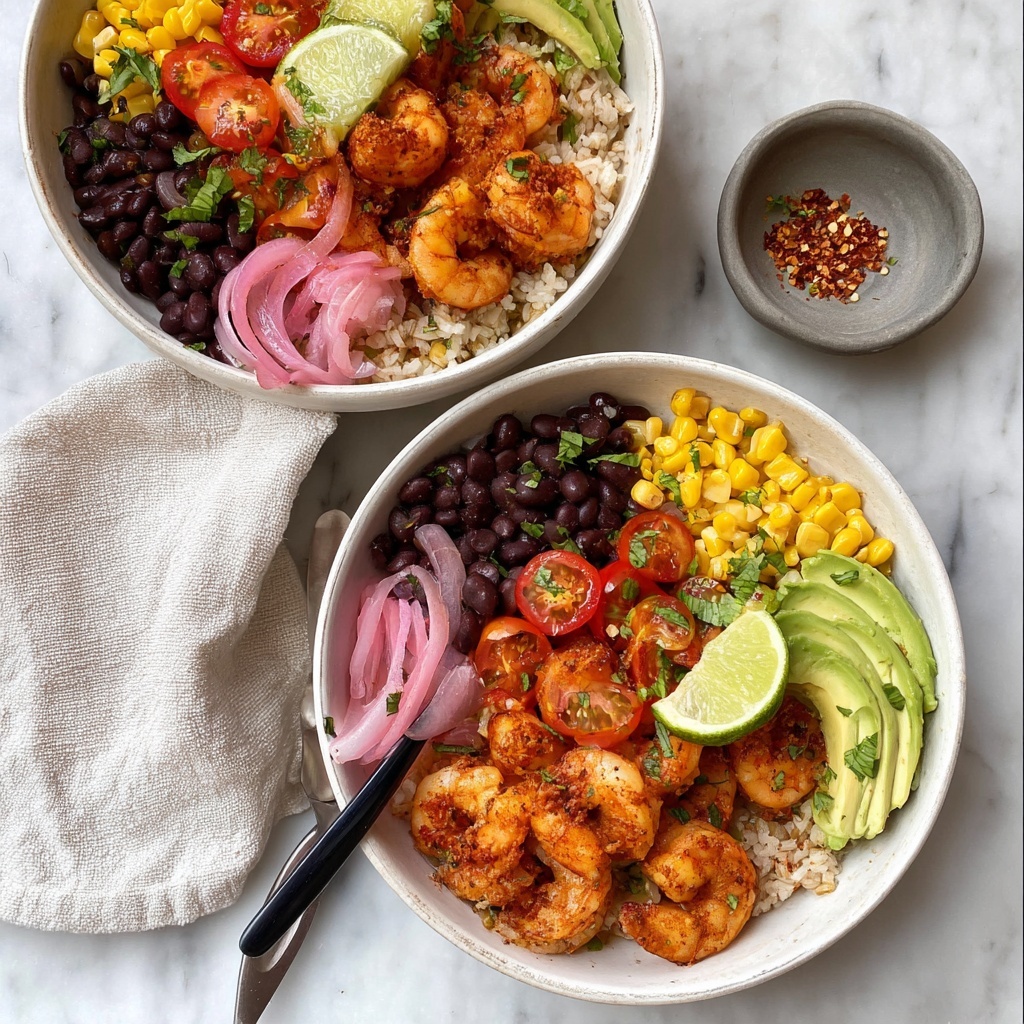 Shrimp Burrito Bowls with Cilantro Lime Rice and Roasted Corn Recipe - Recipe Image