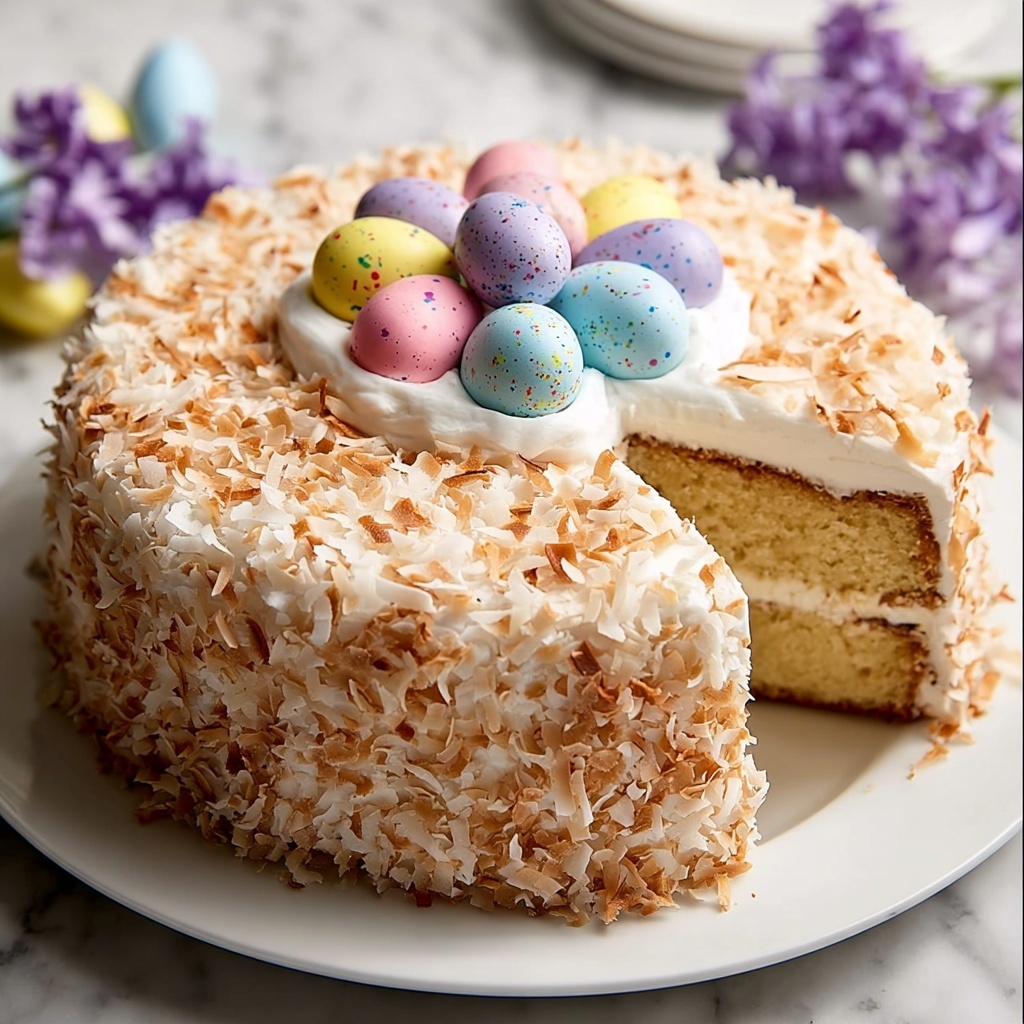Lemon Coconut Easter Cake with Chocolate Eggs Recipe - Recipe Image