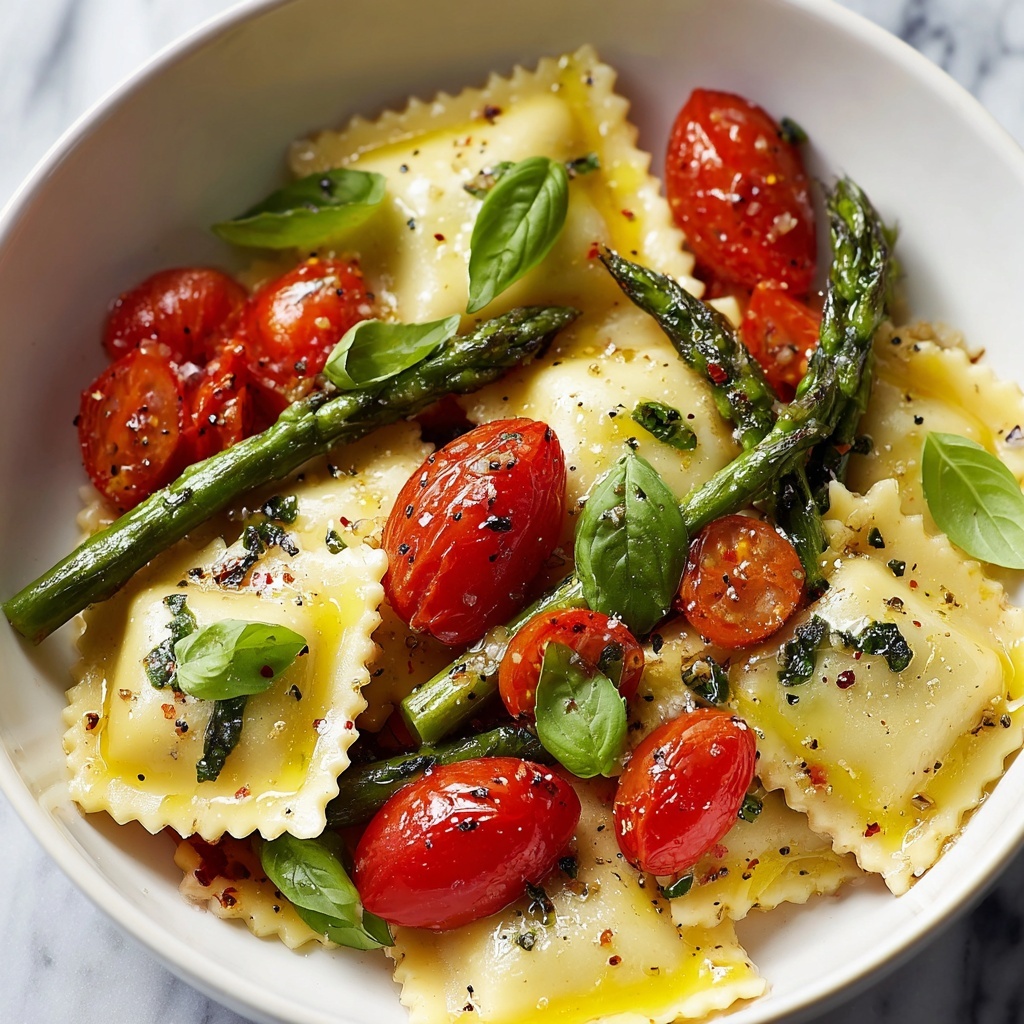 Ravioli with Tomatoes, Asparagus, Garlic, and Herbs Recipe - Recipe Image