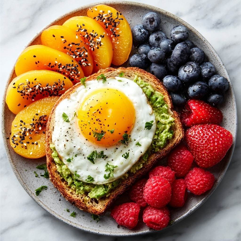 Avocado Toast with Fried Eggs & Fresh Fruit Recipe - Recipe Image