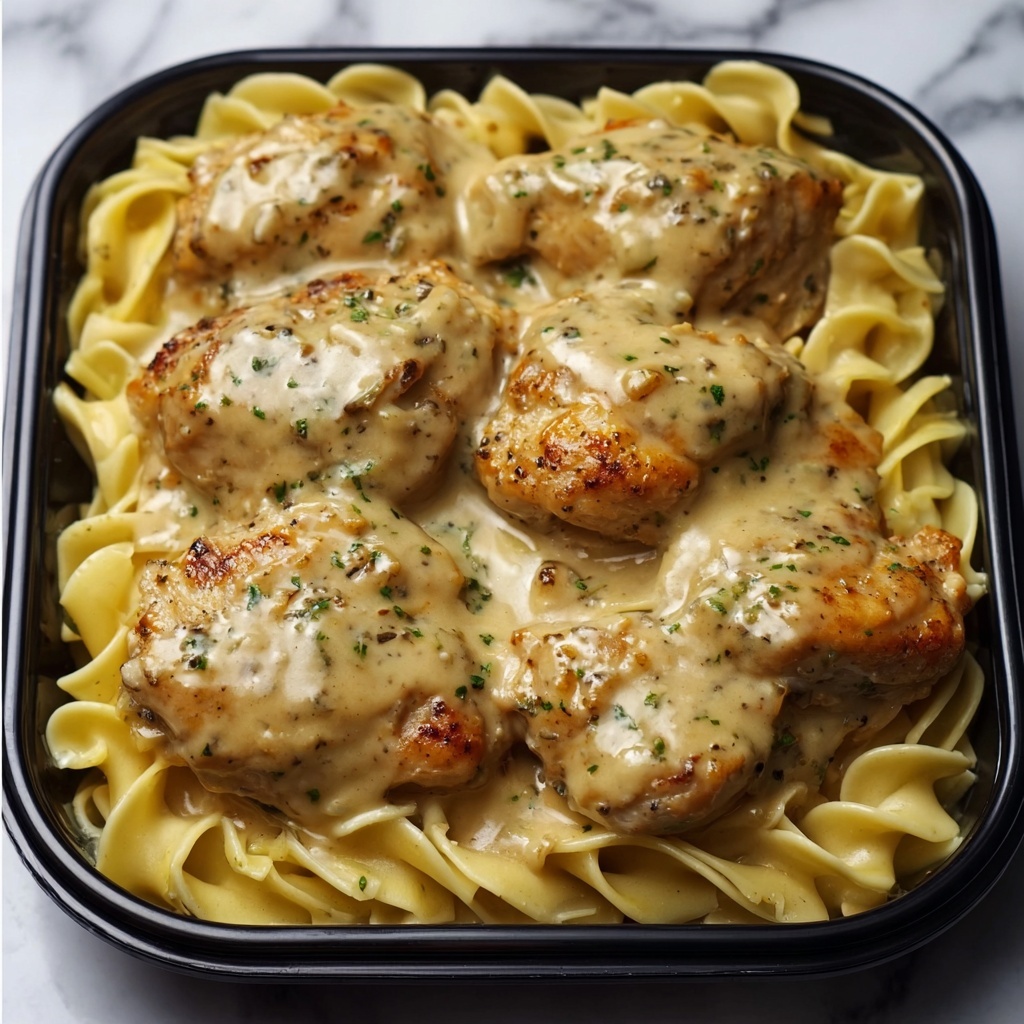 One-Pan Creamy Garlic Butter Chicken with Egg Noodles Recipe - Recipe Image