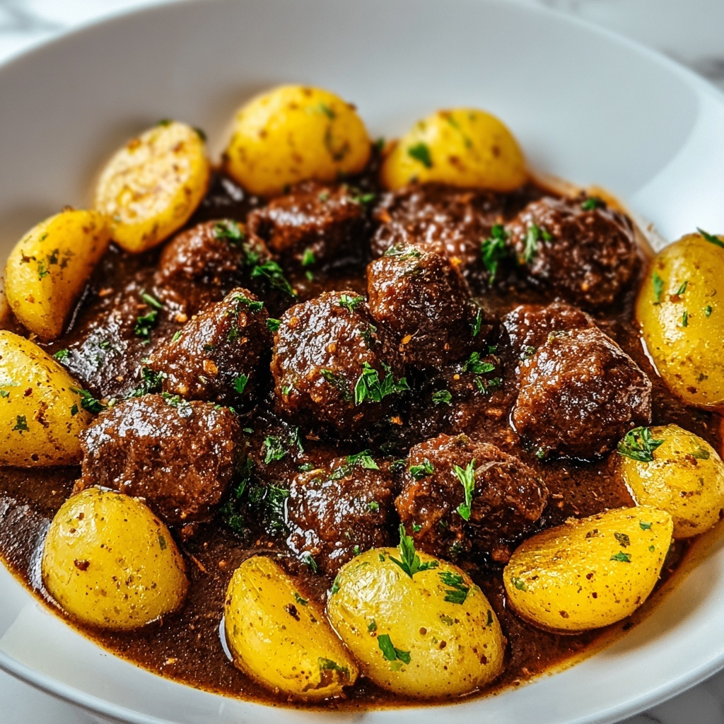 Slow Cooker Garlic Butter Beef Bites & Potatoes Recipe - Recipe Image