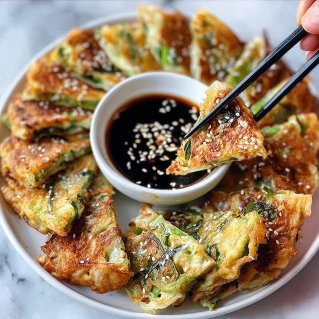 Crispy Korean Vegetable Pancake with Dipping Sauce Recipe - Recipe Image