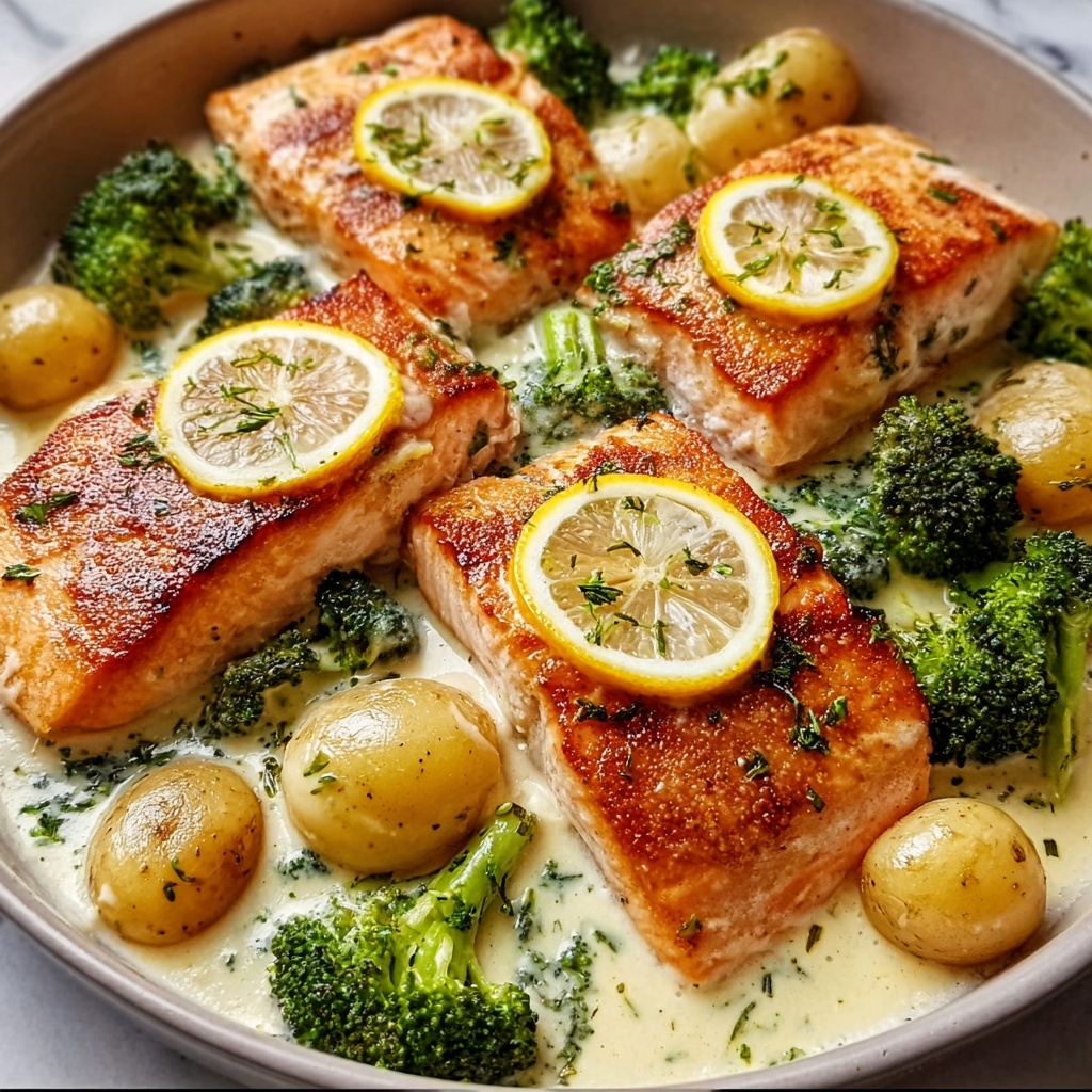 Lemon Butter Salmon with Roasted Potatoes & Broccoli Recipe - Recipe Image