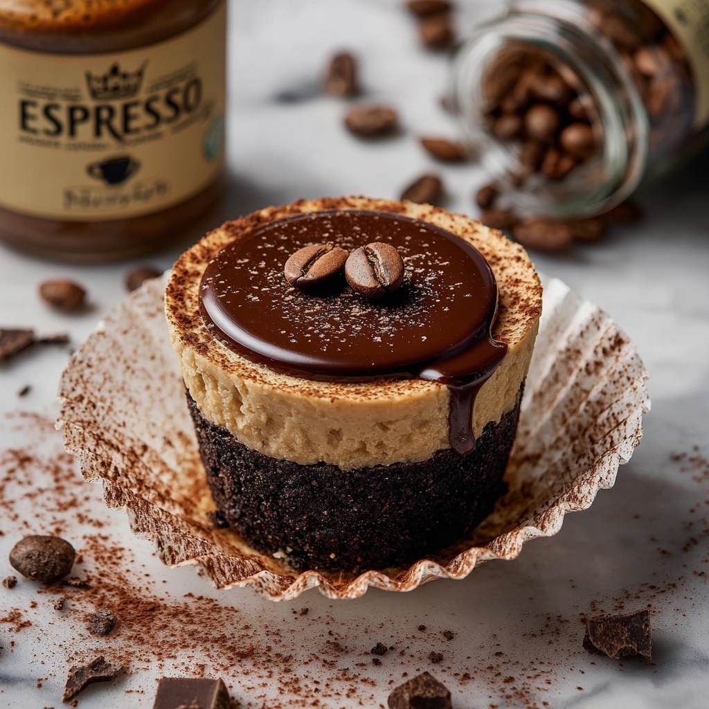 Mini Espresso Cheesecakes With Chocolate Ganache and Coffee Liqueur Recipe - Recipe Image