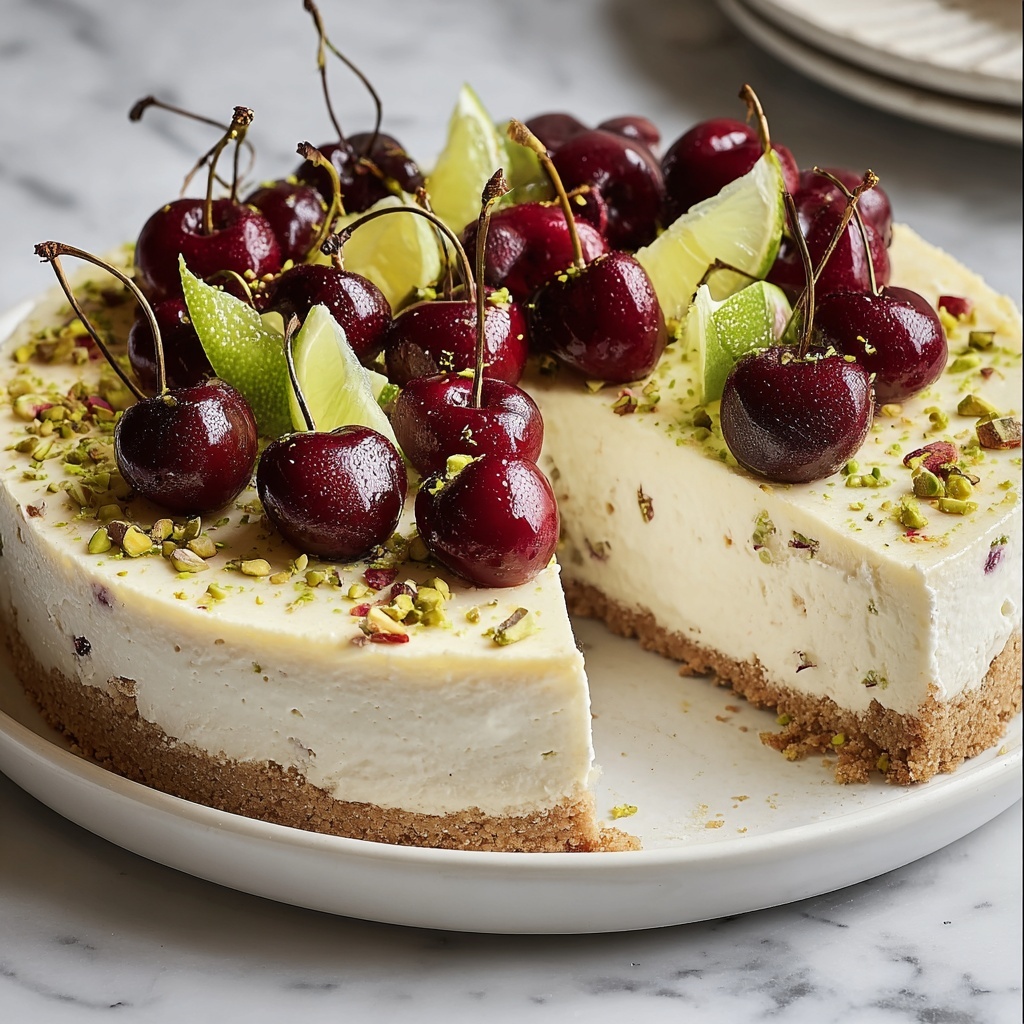 Lemon-Lime Cherry Pistachio Cheesecake Recipe - Recipe Image