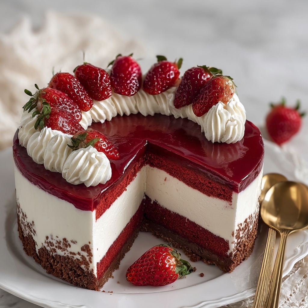 Red Velvet Strawberry Cheesecake Cake Recipe - Recipe Image
