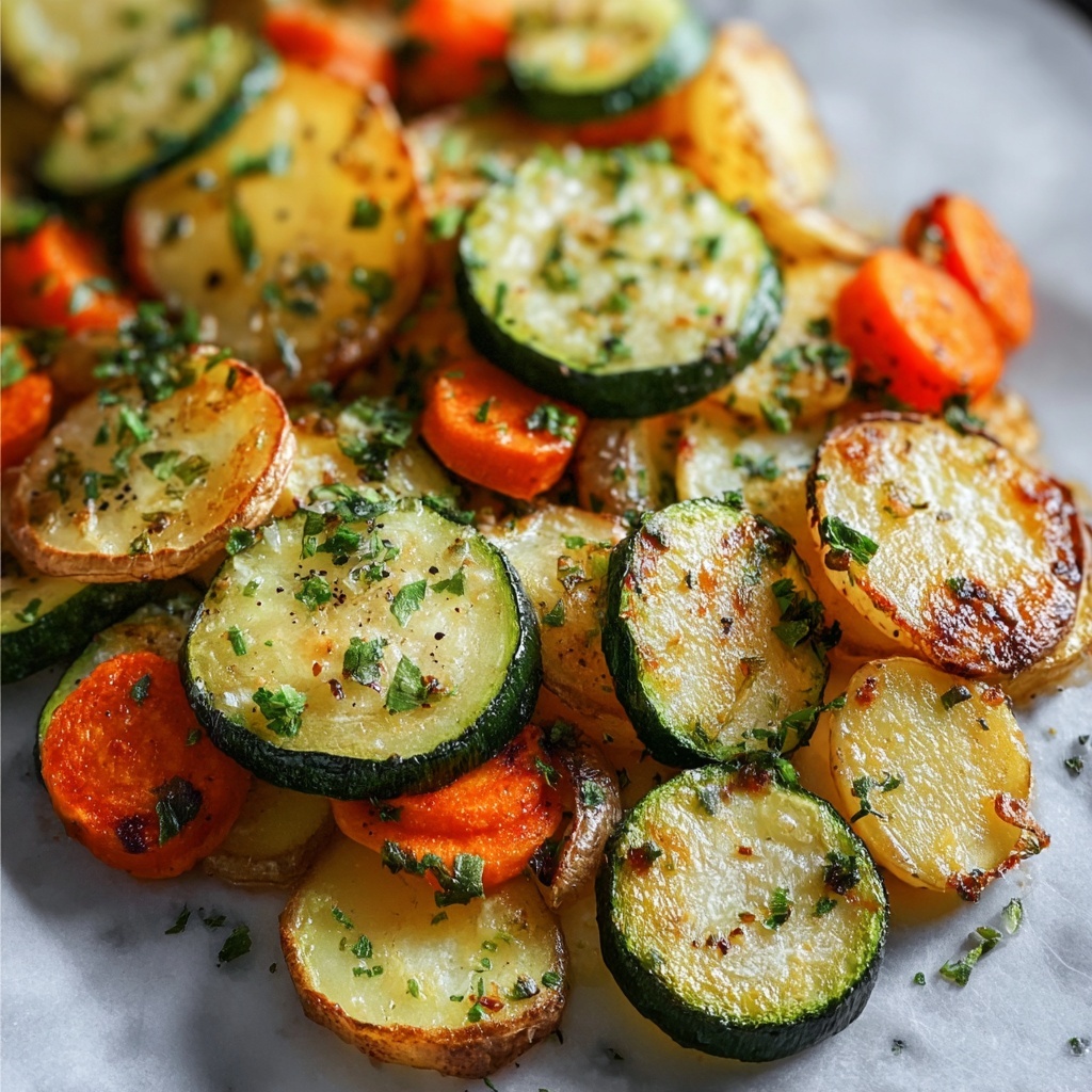 Garlic Herb Roasted Potatoes, Carrots, and Zucchini Recipe - Recipe Image
