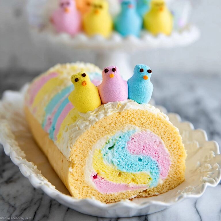 Easter Cake Roll with Colorful Buttercream and Peeps Recipe
