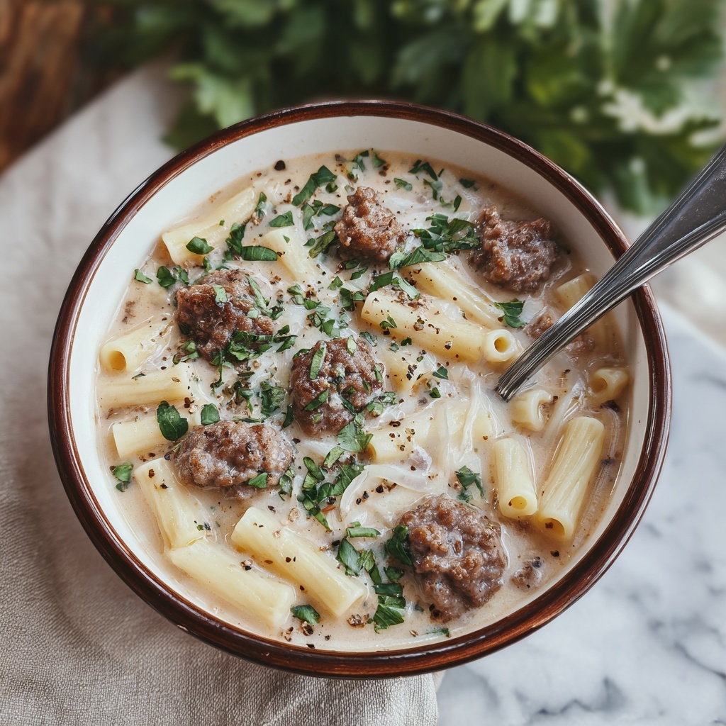 Creamy Parmesan Italian Sausage Ditalini Soup Recipe - Recipe Image
