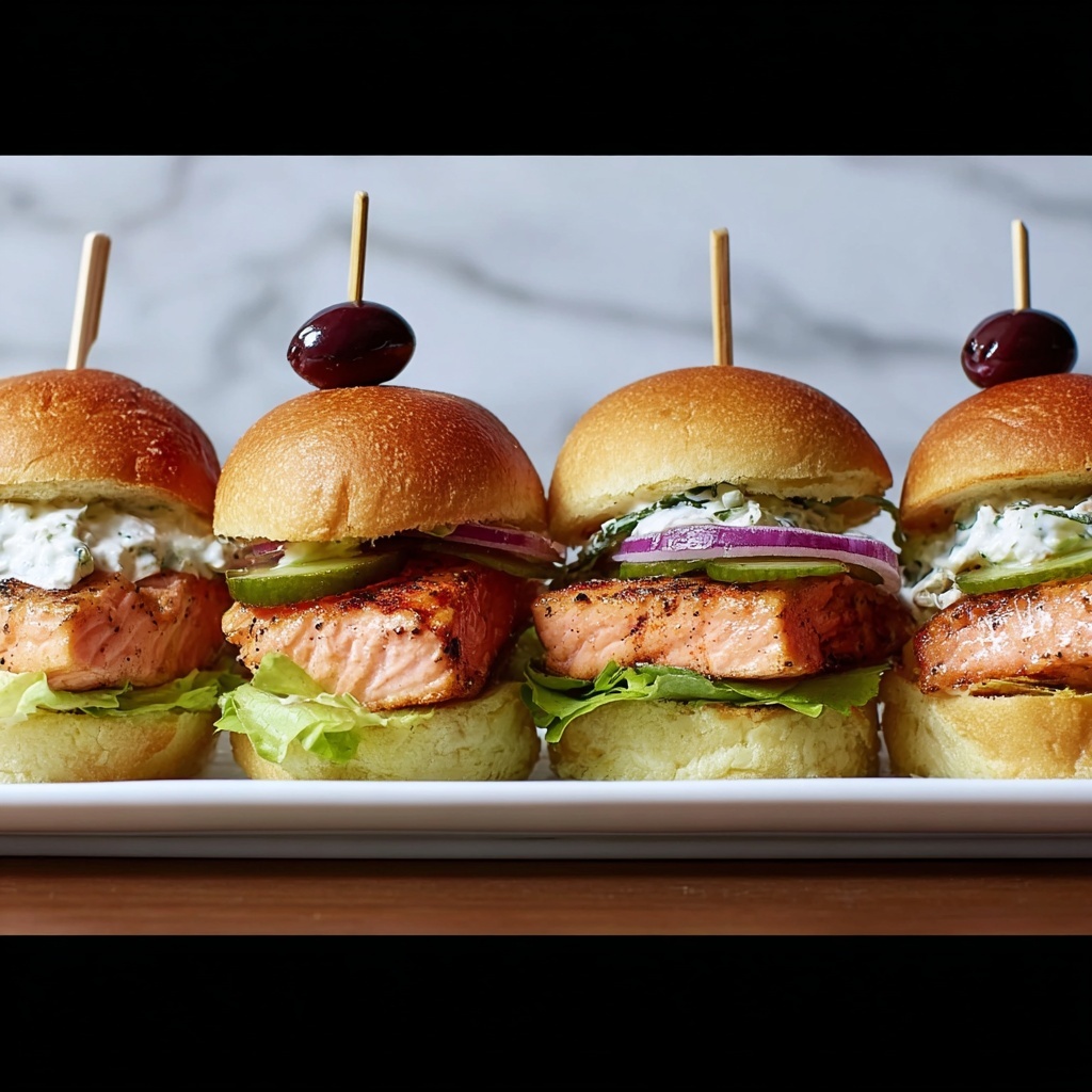 Salmon Sliders with Yogurt Cucumber Dill Sauce Recipe - Recipe Image