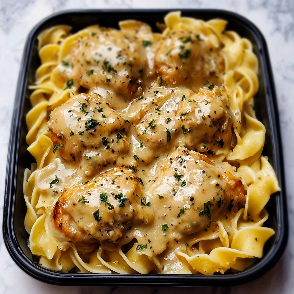 One-Pan Creamy Garlic Butter Chicken with Egg Noodles Recipe - Recipe Image