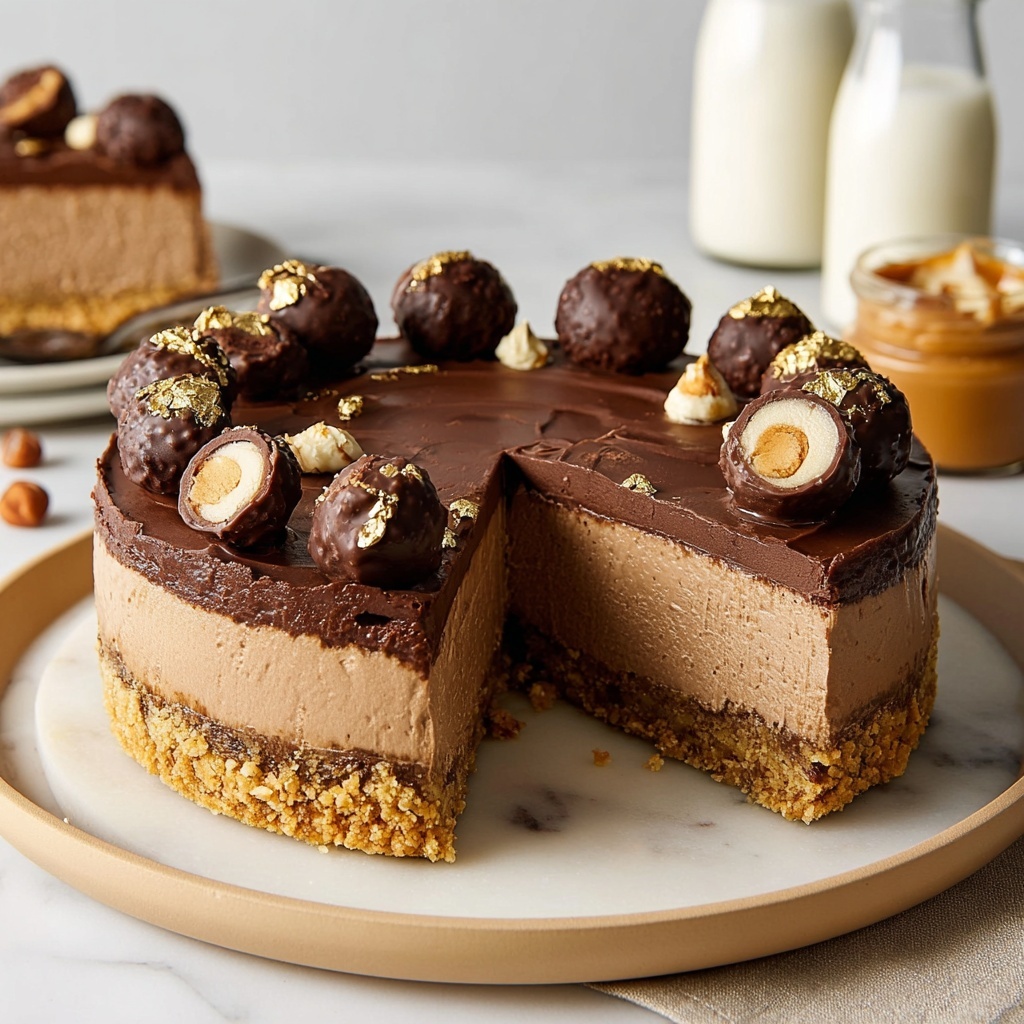 No-Bake Vegan Ferrero Rocher Cheesecake Recipe - Recipe Image